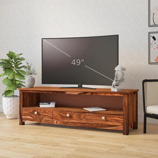 Sheesham Wood Three Drawer Design TV Cabinet - WoodenTwist