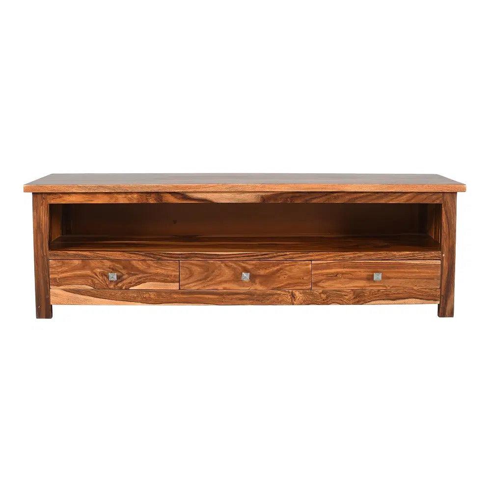 Sheesham Wood Three Drawer Design TV Cabinet - WoodenTwist