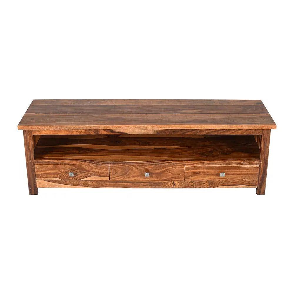 Sheesham Wood Three Drawer Design TV Cabinet - WoodenTwist