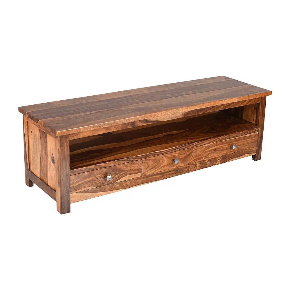 Sheesham Wood Three Drawer Design TV Cabinet - WoodenTwist