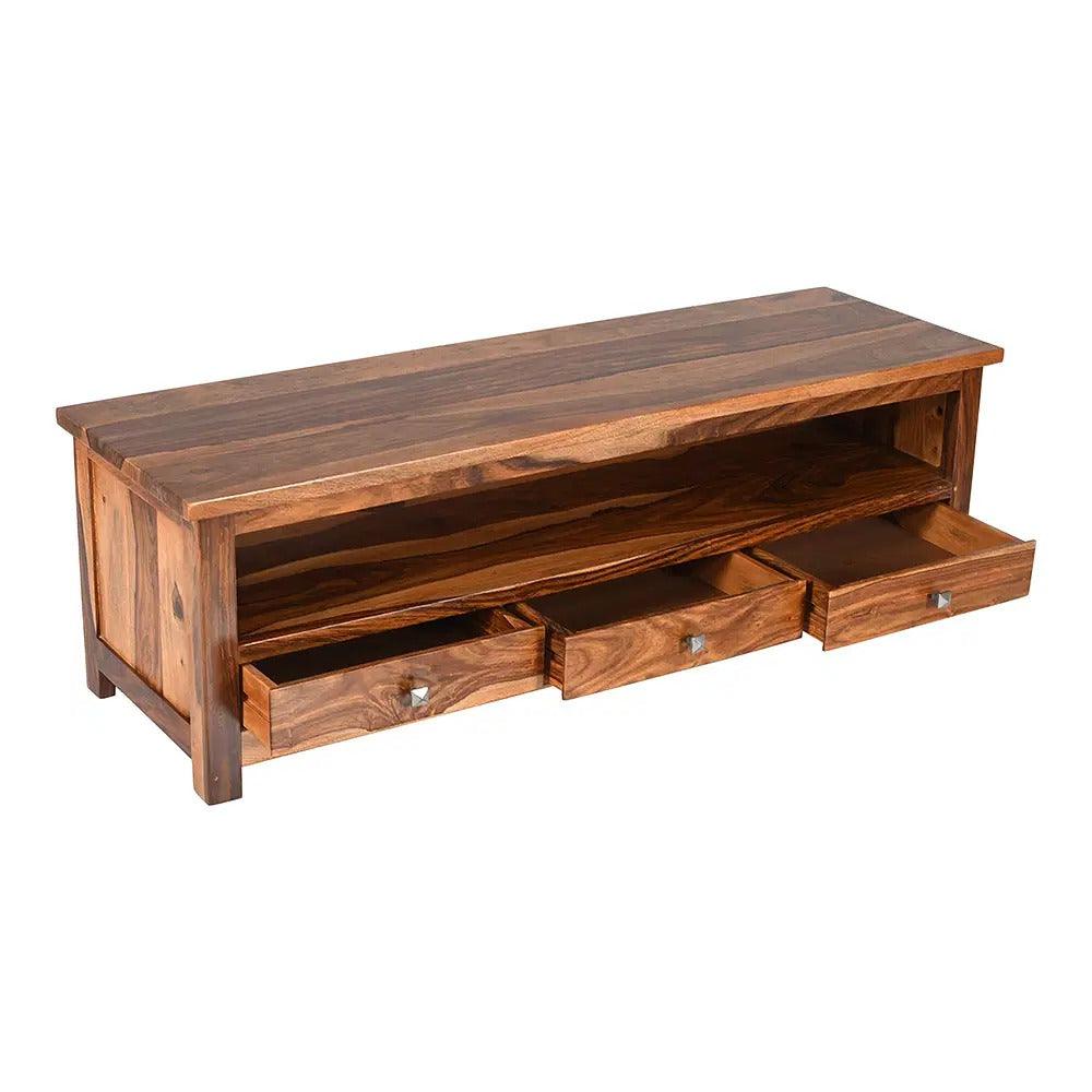 Sheesham Wood Three Drawer Design TV Cabinet - WoodenTwist