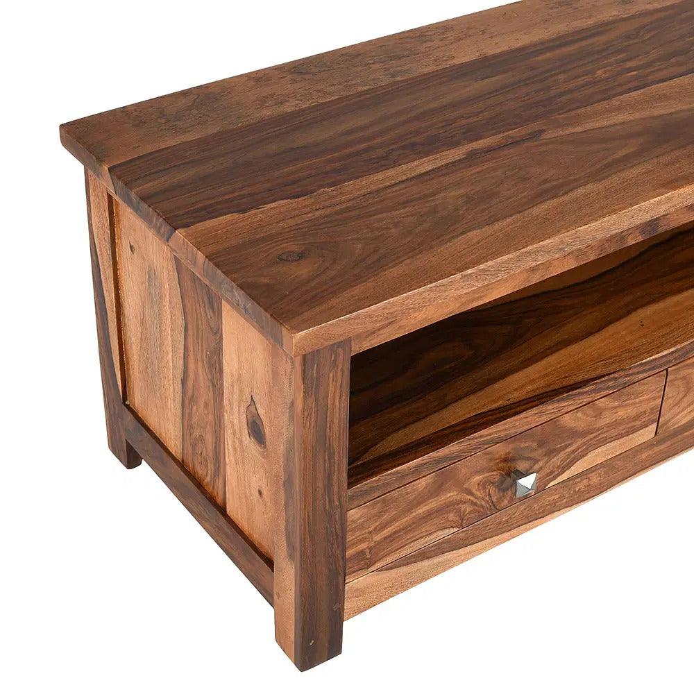 Sheesham Wood Three Drawer Design TV Cabinet - WoodenTwist