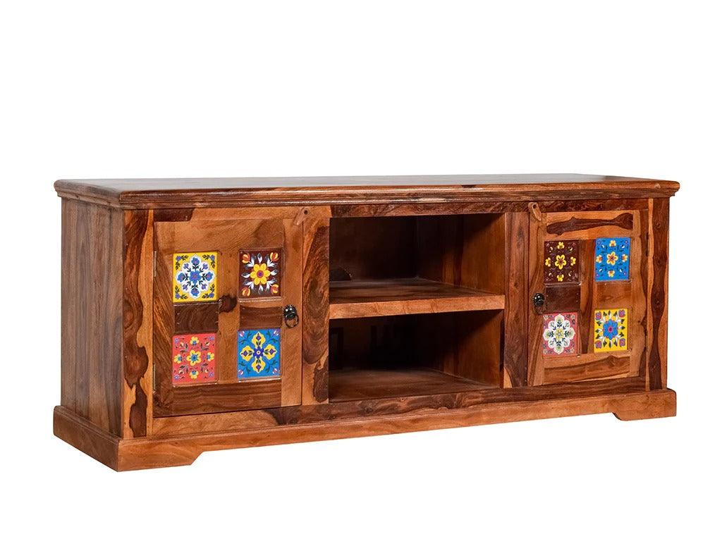 Sheesham Wood Tile Design TV Cabinet - WoodenTwist