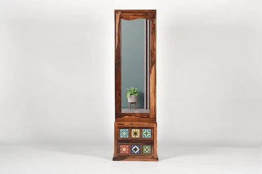 Solid Sheesham Wood Tile with Plain Glass Dressing Table - WoodenTwist