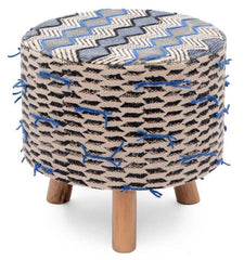 Solid Wood Foot Stool In Cotton Blue Colour - WoodenTwist