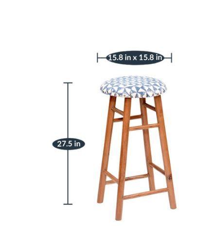 Round Mango Wood Bar Stool In Cotton Blue Colour - WoodenTwist