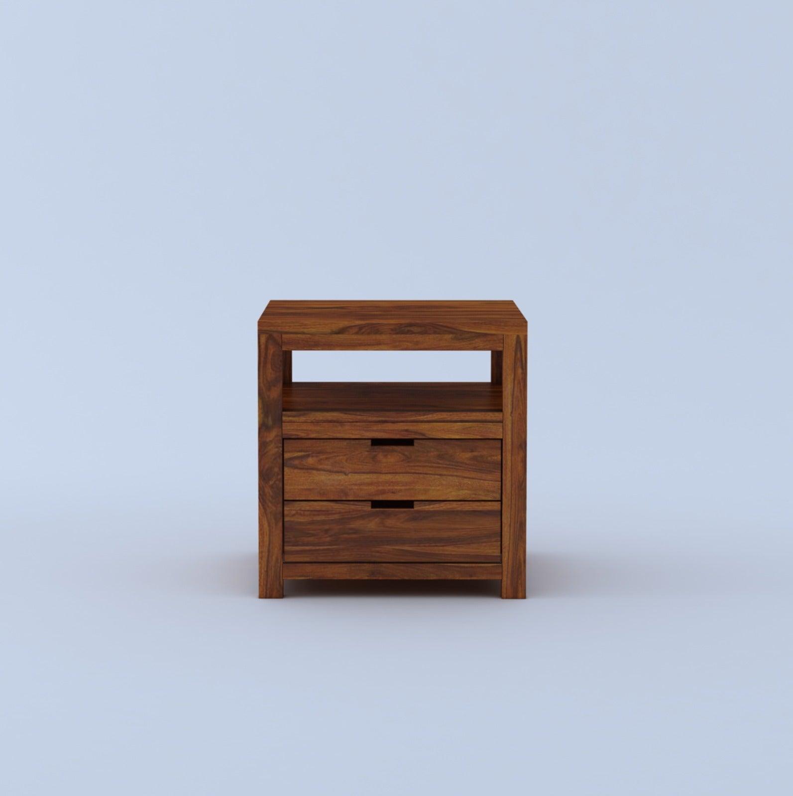 Solid Sheesham Wood Bed Side with two Drawers and sharp edges - WoodenTwist