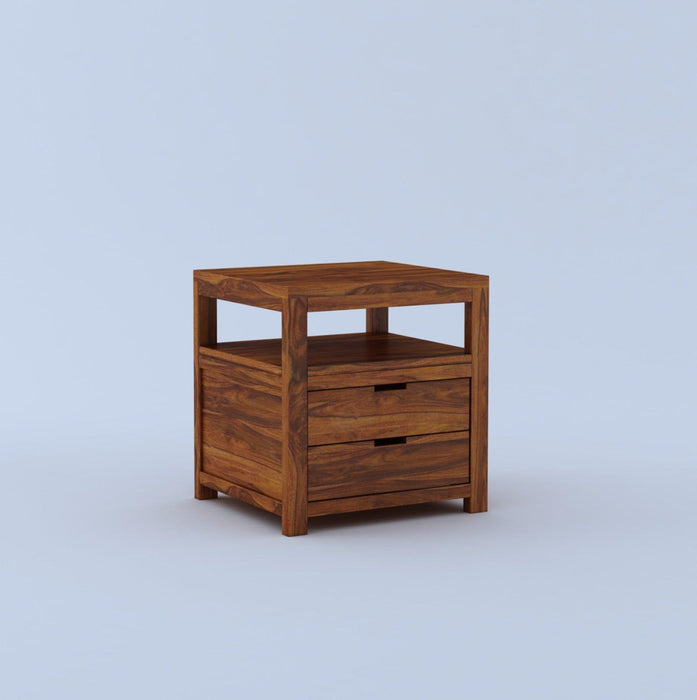Solid Sheesham Wood Bed Side with two Drawers and sharp edges - WoodenTwist