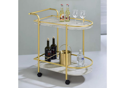 Modern Oval Iron Trolley with White Marble Top - 2 Tier Bar Cart