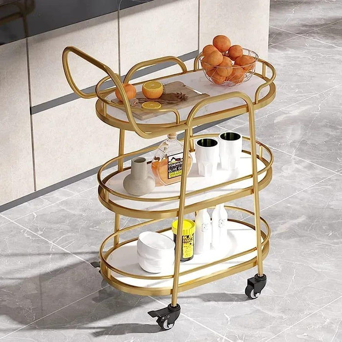Modern Golden Iron Trolley with White Marble Top