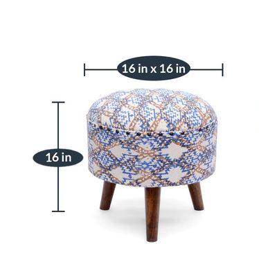Mango Wood Foot Stool In Cotton Multicolor Colour - WoodenTwist