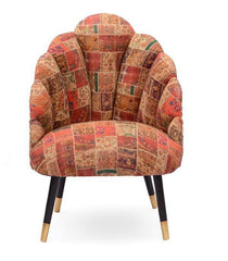 Mango Wood Peacock Chair In Cotton Red Colour - WoodenTwist