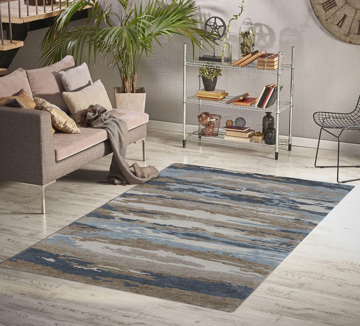 Hand Tufted Abstract Water Blue Color Carpet - WoodenTwist