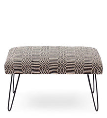 Mango Wood Bench In Cotton Black Colour With Metal Legs - WoodenTwist