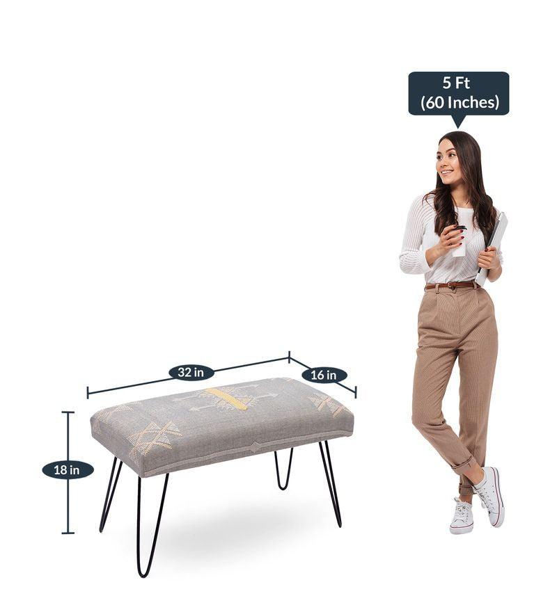 Mango Wood Bench In Cotton Grey Colour With Metal Legs - WoodenTwist