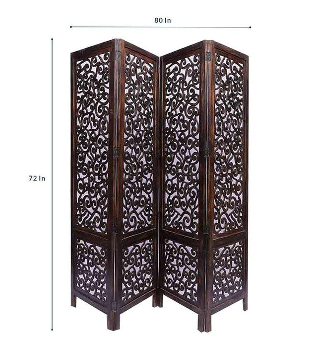 Wooden Twist Voris Solid Wood 4 Panel Room Divider Partition Handcrafted Folding Screen for Home Decor and Privacy - WoodenTwist
