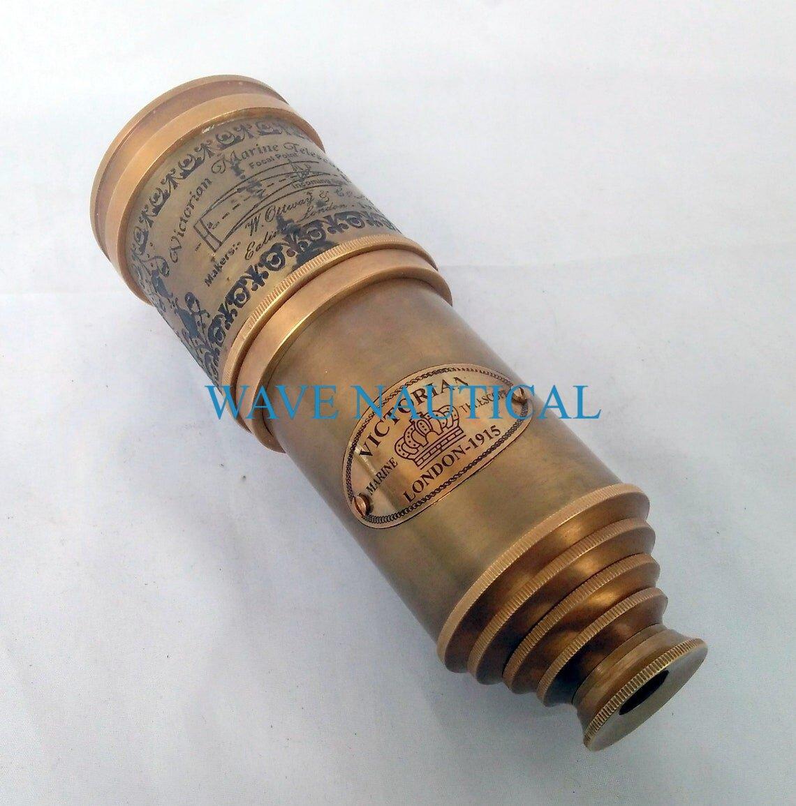 Handmade Antique Brass Spyglass Telescope – Vintage Nautical Pirate Decor, Leather Wrap