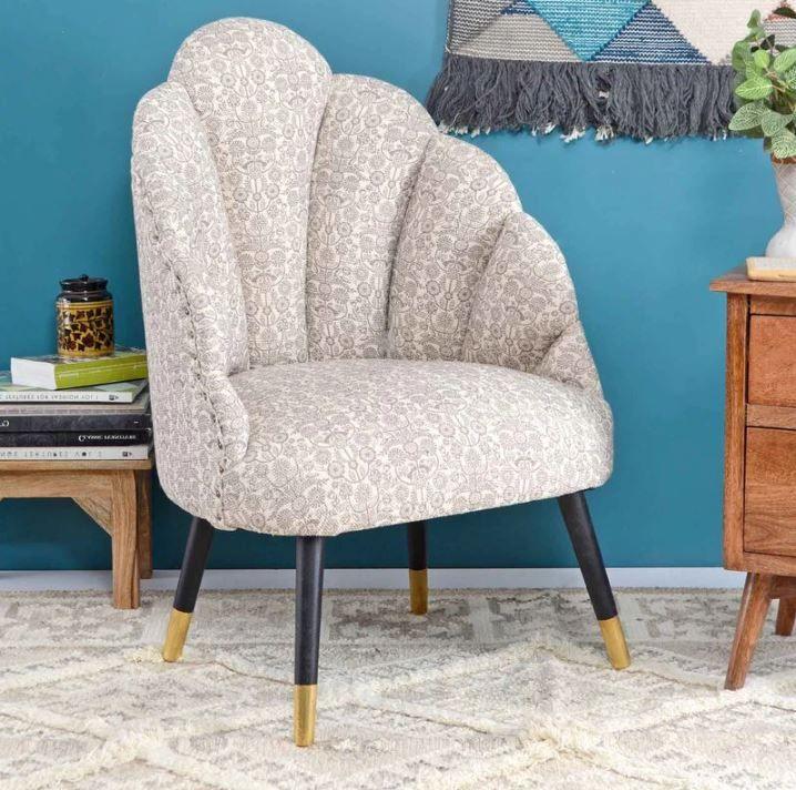 Mango Wood Peacock Chair In Cotton Grey Colour - WoodenTwist