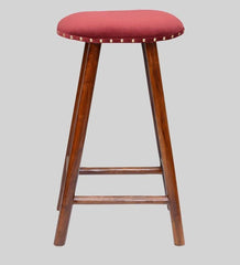 Curved Mango Wood Bar Stool In Velvet Red Color - WoodenTwist