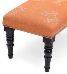 Mango Wood Bench In Cotton Orange Colour - WoodenTwist