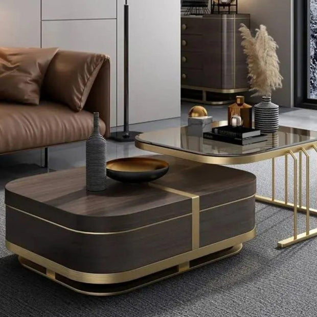 Luxurious Nesting Center Table with Storage and with Glass Top Table ( Stainless Steel ) - WoodenTwist