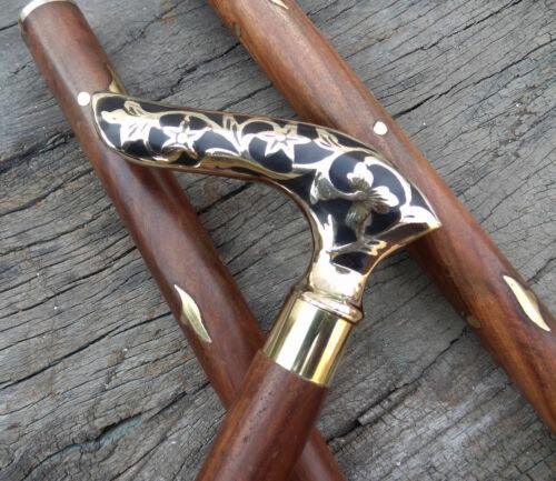 Designer Victorian Vintage Style Antique Brass Head Handle Walking Stick Cane - WoodenTwist