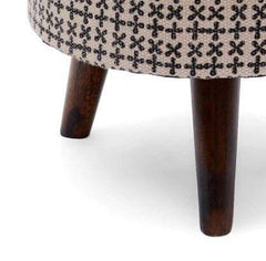 Mango Wood Foot Stool In Cotton Black Colour - WoodenTwist