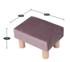 Solid Wood Foot Stool In Velvet Pink Colour - WoodenTwist