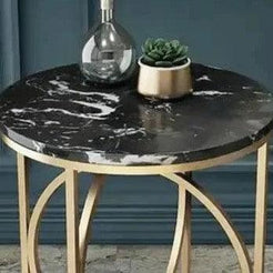 Rounded Side Table in Lavish Gold with a Luxurious Black Marble ( Stainless Steel ) - WoodenTwist