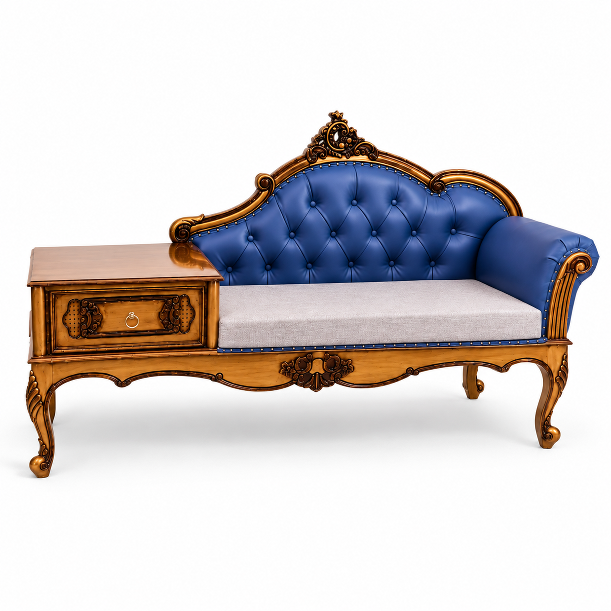 Luxury Antique Hand Carved Chaise Lounge Coffee And Phone Table With Storage
