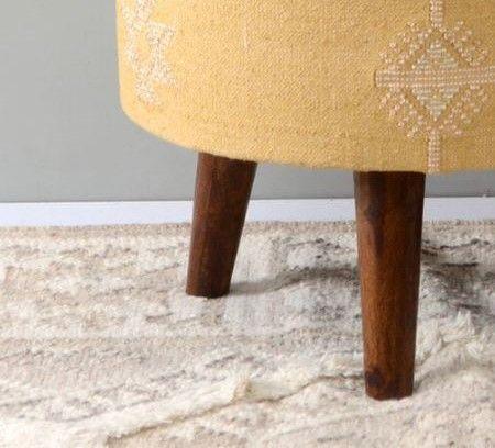 Mango Wood Foot Stool In Cotton Yellow Colour - WoodenTwist