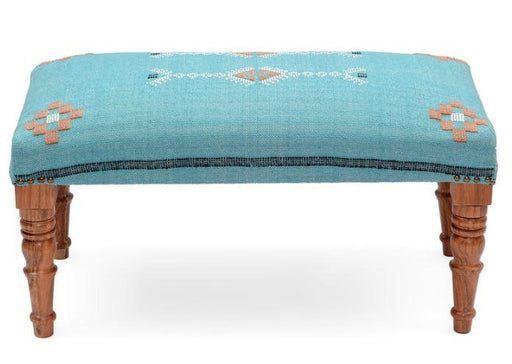 Mango Wood Bench In Cotton Blue Color - WoodenTwist