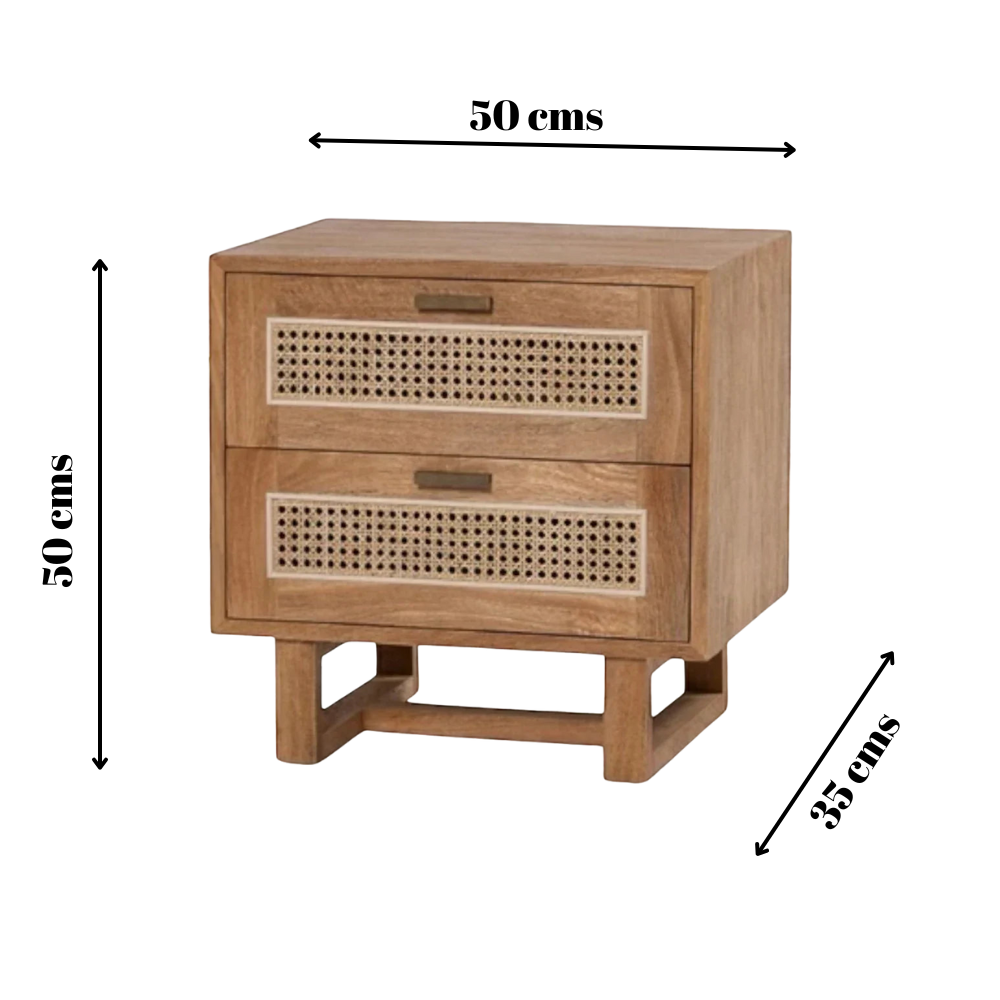 Wooden Twist Arnitra Modern Rattan Spline Bedside Table with 2 Spacious Storage Drawers Rustic Nightstand for Bedroom