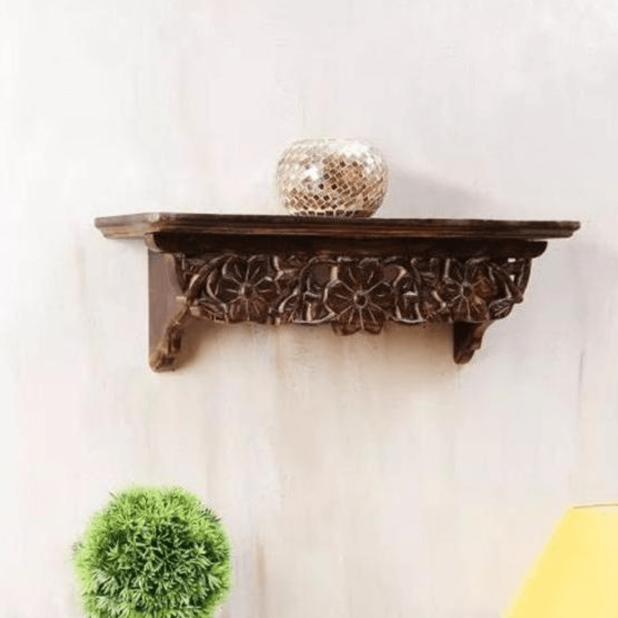 Hand Carved Solid Wood Floating Wall Bracket Book Rack by Wooden Twist - WoodenTwist