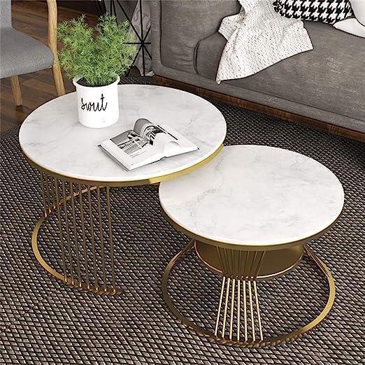 Wooden Twist Stylish Look Round Wrought Iron Coffee Table Set of 2 - WoodenTwist