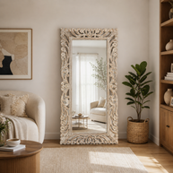 Wooden Twist Antique Traditional Floral Design Mango Wood Hand Carved Decorative Wall Standing Frame ( Without Mirror ) - Woo