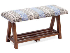 Mango Wood Bench In Cotton Blue Colour - WoodenTwist