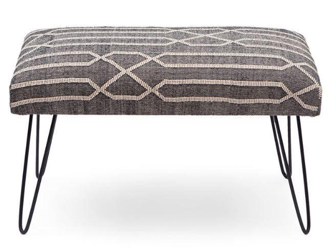 Mango Wood Bench In Cotton Black Colour With Metal Legs - WoodenTwist