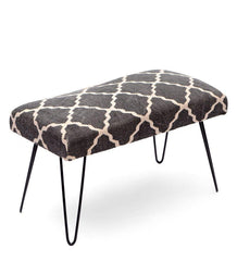 Mango Wood Bench In Cotton Black Colour With Metal Legs - WoodenTwist