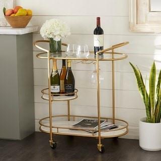 Luxurious Bar Cart with Glass and Marble Shelves