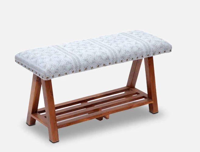 Mango Wood Bench In Cotton grey Colour - WoodenTwist