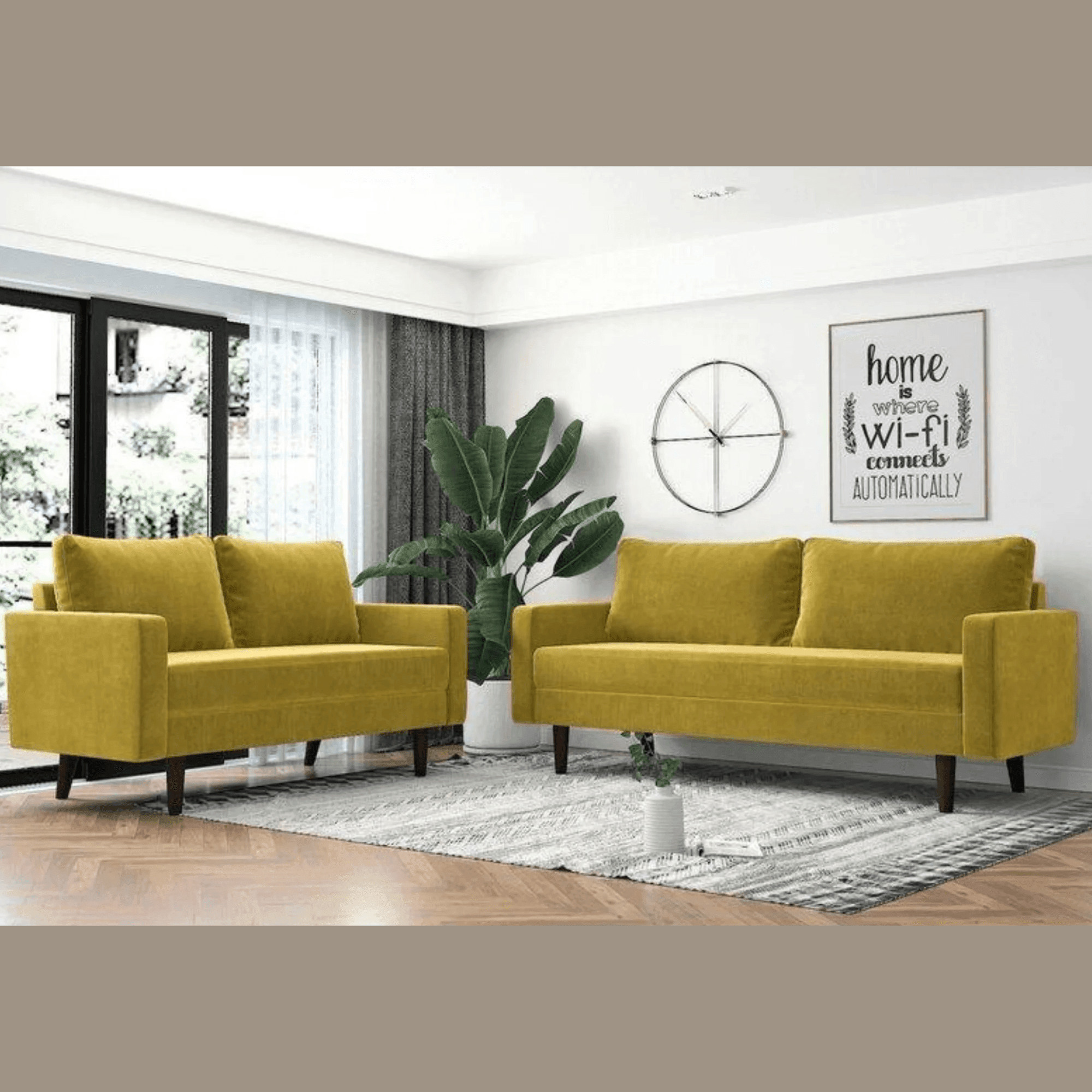 Wooden Twist Allay Designer Handmade Velvet Fabric Solid Wood Soft & Comfortable Sofa Set - WoodenTwist