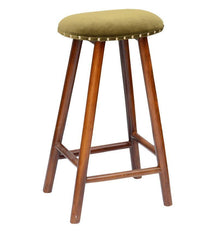 Curved Mango Wood Bar Stool In Velvet Green Colour - WoodenTwist