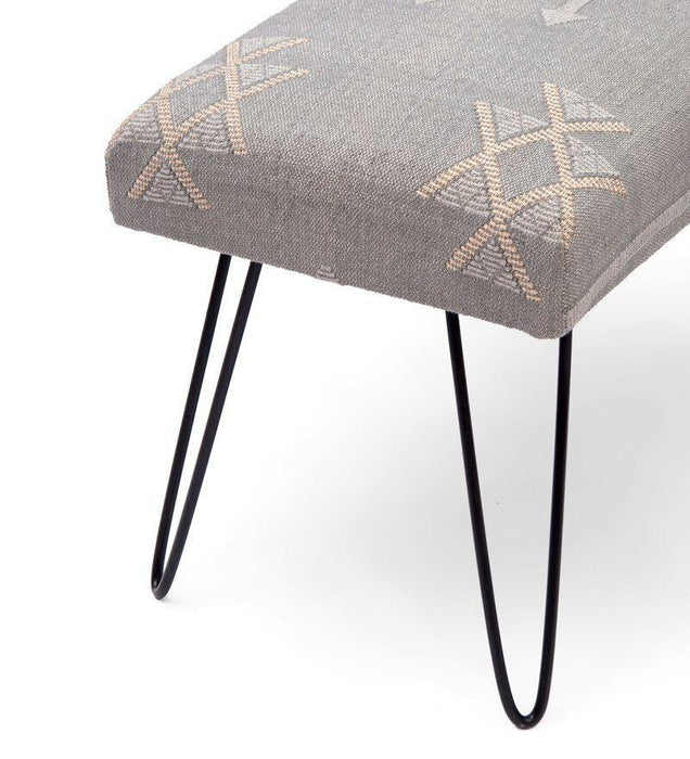 Mango Wood Bench In Cotton Grey Colour With Metal Legs - WoodenTwist