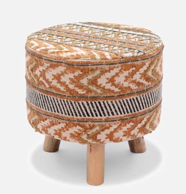 Solid Wood Foot Stool In Cotton Brown Colour - WoodenTwist
