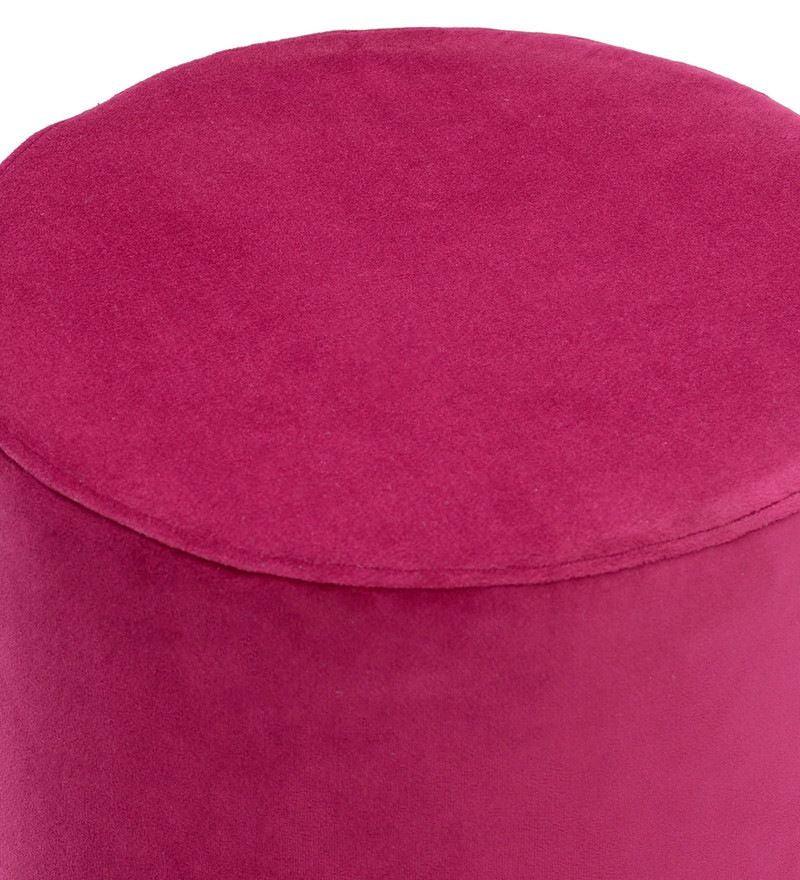 Solid Wood Foot Stool In Velvet Pink Colour - WoodenTwist