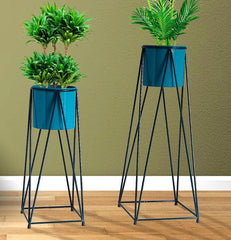 BLUE & BLACK DIAMOND PLANTER SET OF 2 - WoodenTwist