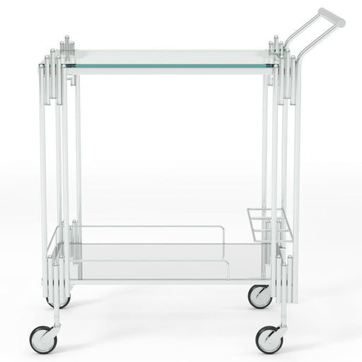 Close-up of Clear Glass Shelves on Rectangle Trolley
