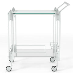 Close-up of Clear Glass Shelves on Rectangle Trolley