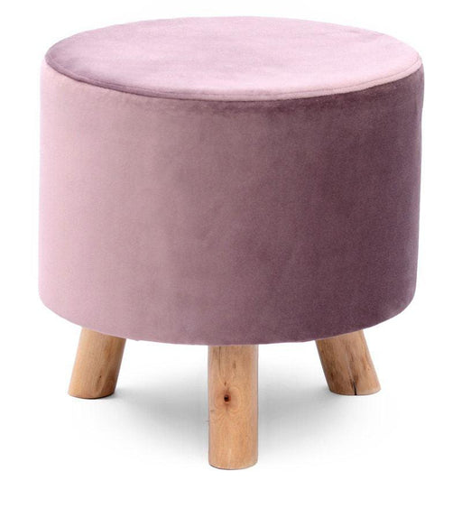 Solid Wood Foot Stool In Velvet Pink Colour - WoodenTwist